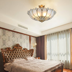 Brass Stained Glass Semi-Flush Mount Ceiling Light