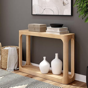 Solid Wood Console Table with Storage Shelf