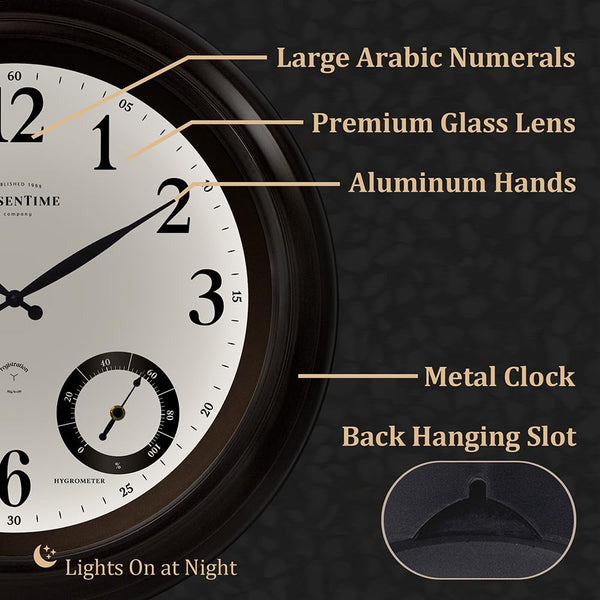 24-Inch LED Outdoor Wall Clock with Weather Station