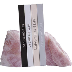 Natural Rose Quartz Bookends with Anti-Slip Rubber Feet – Raw & Polished Crystal Pair
