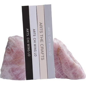Natural Rose Quartz Bookends with Anti-Slip Rubber Feet – Raw & Polished Crystal Pair