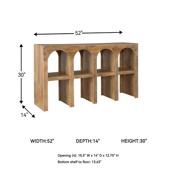 Mango Wood Console Sofa Table with 4 Shelves – Light Brown