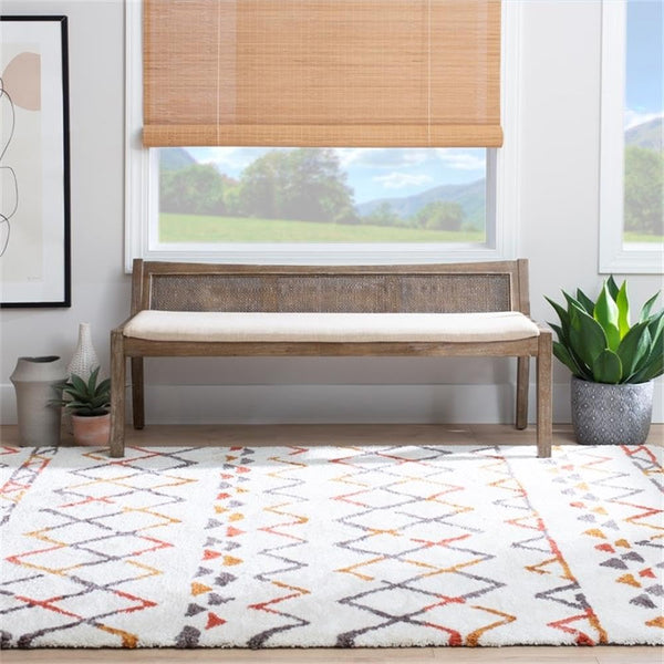 Transitional Wood Bench with Woven Cane Back