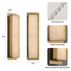 Alabaster Wall Sconce – 19.7" Natural Marble Indoor Wall Light, Gold, 18W LED