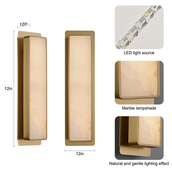 Alabaster Wall Sconce – 19.7" Natural Marble Indoor Wall Light, Gold, 18W LED