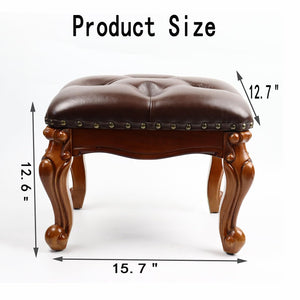 Solid Wood Leather Footstool Ottoman