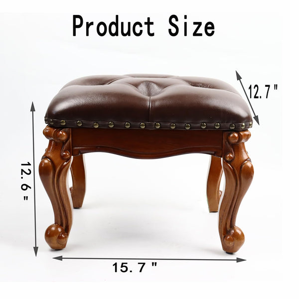 Solid Wood Leather Footstool Ottoman