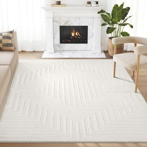 Cream Geometric Area Rug
