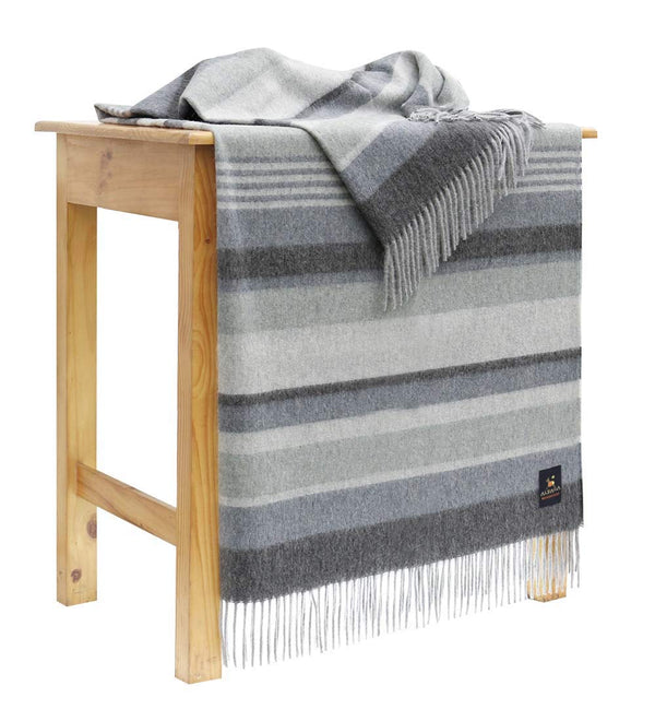Alpaca Merino Wool Throw Blanket – Multicolor Striped, 72" x 60"