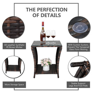 Outdoor Wicker Side Table with Glass Top