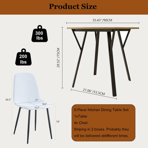 Round Dining Table Set for 4 with Upholstered Chairs