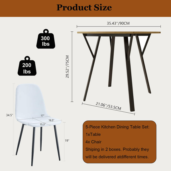 Round Dining Table Set for 4 with Upholstered Chairs