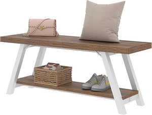 Entryway Storage Bench – Wood & Metal Shoe Bench