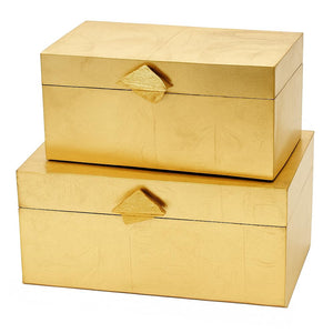 Decorative Wooden Storage Boxes with Gold Accent – Set of 2