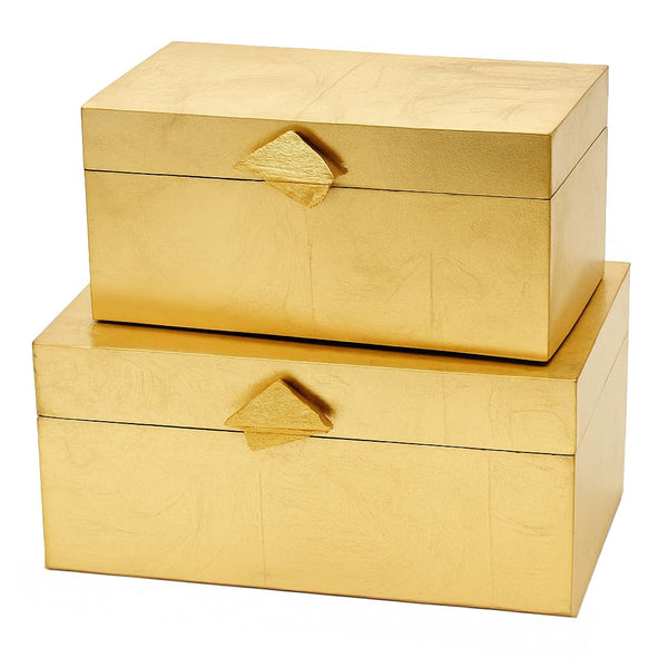 Decorative Wooden Storage Boxes with Gold Accent – Set of 2