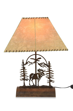 Rustic Moose Table Lamp with Inline Dimmer – Steel Patina Finish, 26"H
