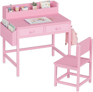 Kids Desk and Chair Set with Fabric Drawers and Storage