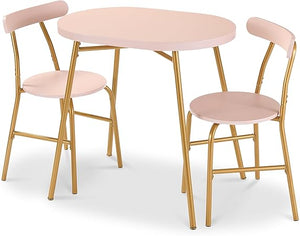 3-Piece Oval Dining Table Set with 2 Chairs, Metal Frame & Curved Backrests