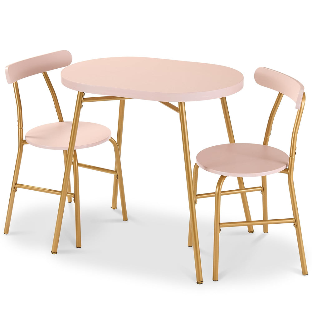 3-Piece Oval Dining Table Set with 2 Chairs — Metal Frame & Curved Backrests