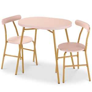 3-Piece Oval Dining Table Set with 2 Chairs — Metal Frame & Curved Backrests
