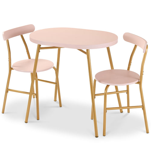 3-Piece Oval Dining Table Set with 2 Chairs — Metal Frame & Curved Backrests