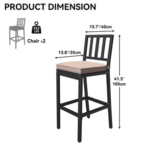 Outdoor Bar Stools Set of 2 with Cushion, Metal Patio Bar Stools All-Weather