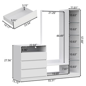 LED Wardrobe with Hanging Rod, Drawers & Charging Station