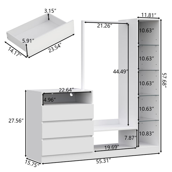 LED Wardrobe with Hanging Rod, Drawers & Charging Station