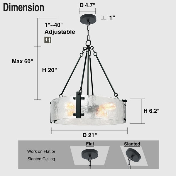 Round Textured Glass Chandelier with Adjustable Hanging Height
