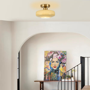 Semi Flush Mount Ceiling Light – Olive Green Milk Glass Shade