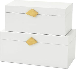 Decorative Wooden Storage Boxes with Gold Accent – Set of 2