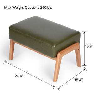 Ottoman Foot Stool with Faux Leather Cushion and Rubberwood Frame