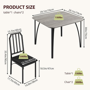 2-Person Dining Table Set with Upholstered Chairs