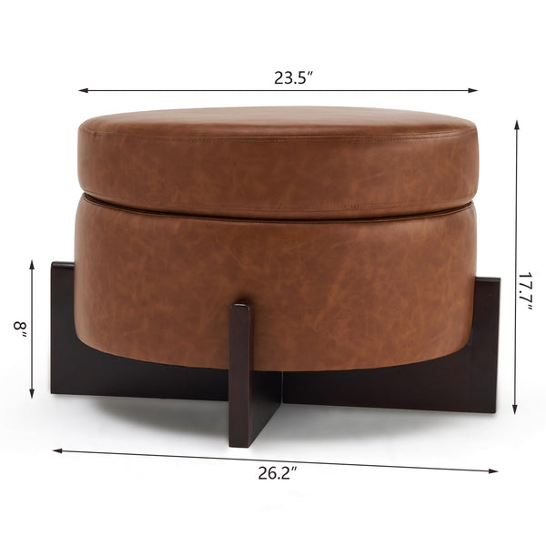 Round Storage Ottoman with Hidden Storage | PU Leather Footrest Stool