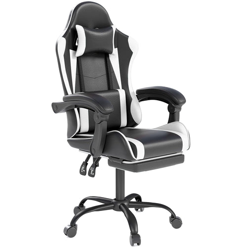 Gaming Chair with Headrest, Lumbar Support & Retractable Footrest