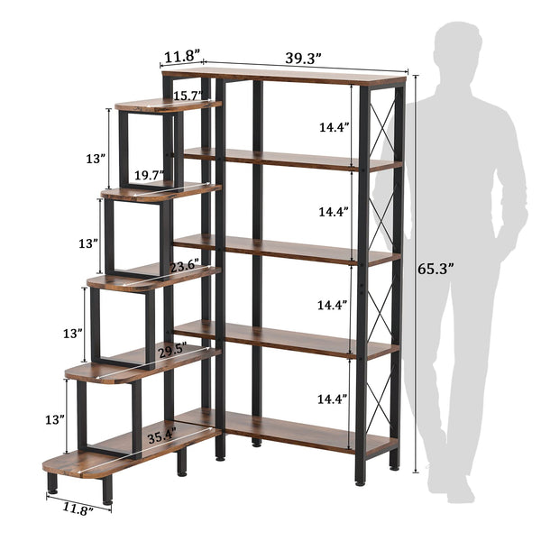 Industrial 5-Tier Corner Ladder Bookshelf