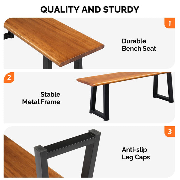 Acacia Wood Outdoor Bench with Metal Legs