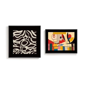 Abstract Canvas Wall Art Set of 2 – Framed Geometric & Line Prints, 24x24 & 24x18 In