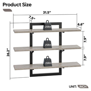 3-Tier Foldable Wall Mounted Floating Shelf with Industrial Metal Brackets