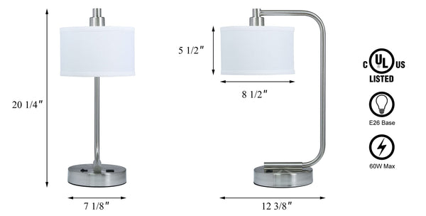 Modern Table Lamp with USB Charging Port & Fabric Shade