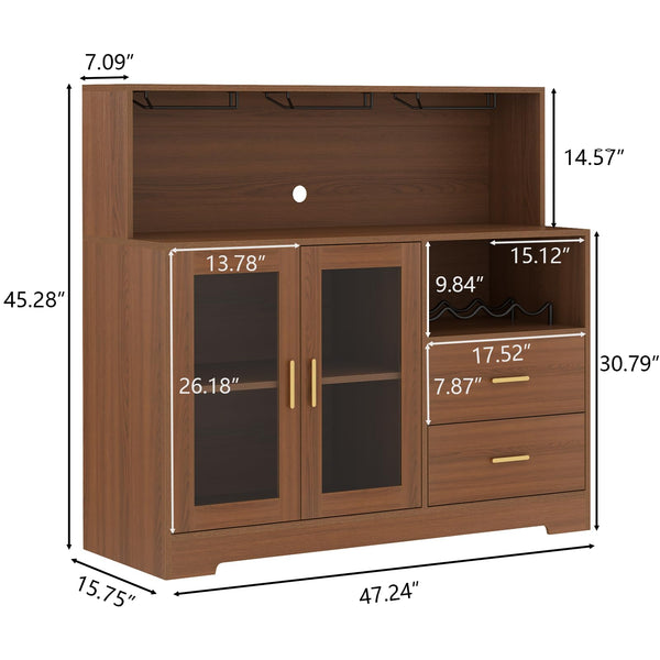 Wine Bar Cabinet with LED Light & Glass Doors