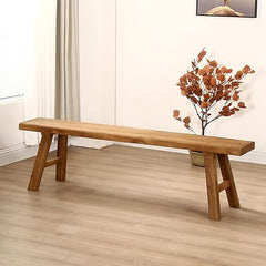 Solid Elm Wood Entryway Bench – Rustic Farmhouse Shoe Bench