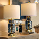 22" Glass Table Lamps Set of 2 with LED Night Light & USB Ports