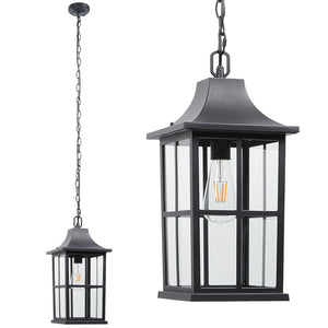 Large Outdoor Pendant Light Fixture – Black Modern Hanging Porch Lantern