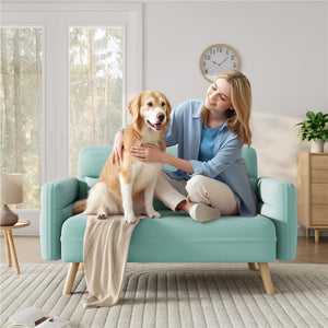 46" Modern Fabric Loveseat Sofa with Lumbar Pillows & Solid Wood Legs