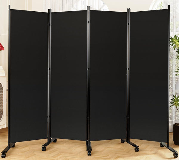Folding Room Divider with Lockable Wheels & Privacy Screen