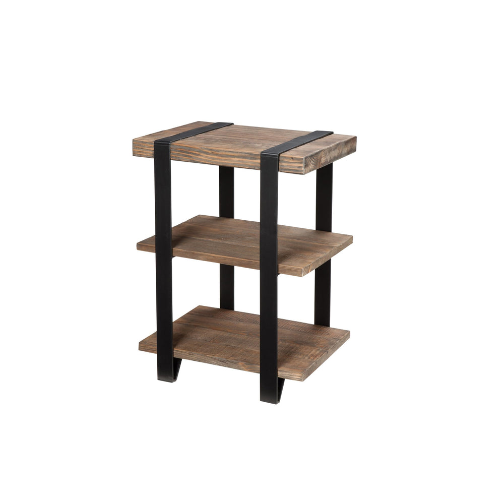 Reclaimed Wood & Metal 2-Shelf End Table
