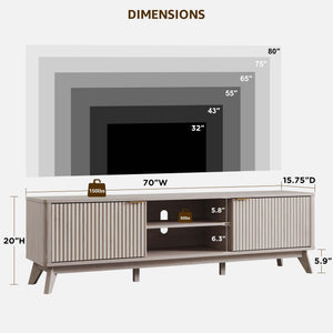 70" Mid Century Modern Fluted TV Stand with Storage Cabinets