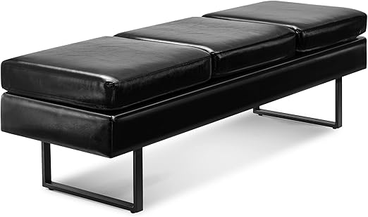 59.5" Faux Leather Waiting Room Bench with Metal Frame