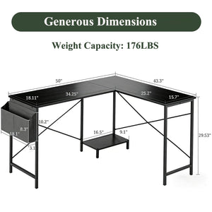L-Shaped Desk 50 Inch – Reversible Corner Computer Desk with CPU Stand & Storage Bag